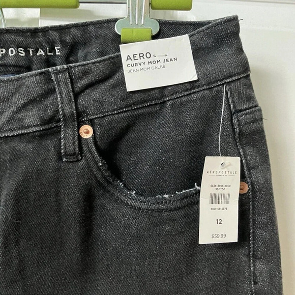 NWT Aeropostale Curvy  Mom Jeans Black Womens 12 High Rise Neutral - Picture 3 of 6